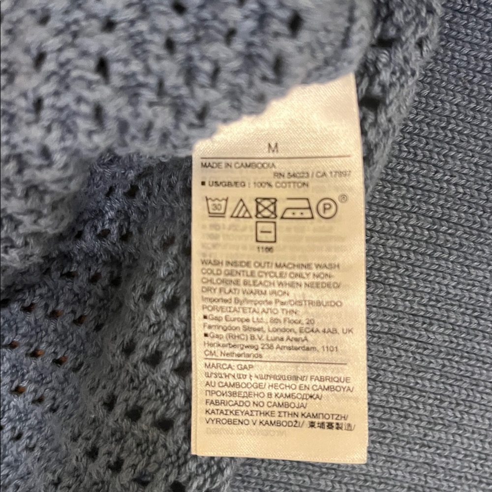 GAP 100% Cotton Relaxed Fit V-Neck Knit Sweater Blue Size Medium - Picture 11 of 11
